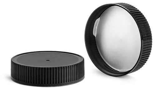 Plastic Caps, Black Polypropylene Ribbed Caps w/ Induction Liners