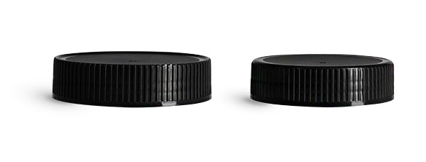 Plastic Caps, Black Polypropylene Ribbed Caps w/ Induction Liners