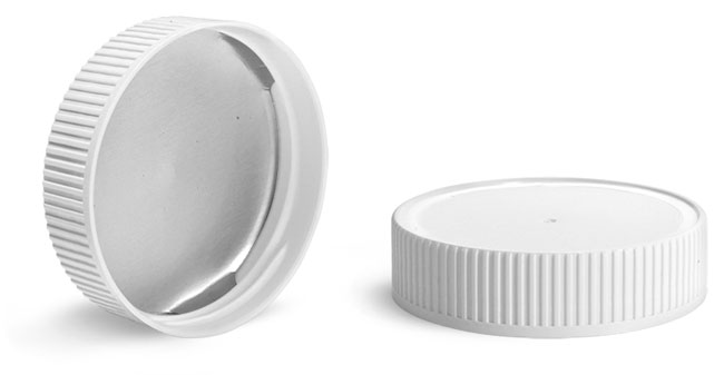 63 mm White Polypropylene Ribbed Caps w/ Induction Liners