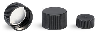 Plastic Caps, Black Polypropylene Ribbed SG-75 Lined Caps