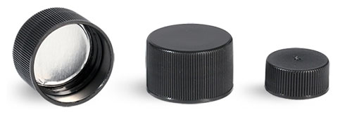 Plastic Caps, Black Polypropylene Ribbed SG-75 Lined Caps