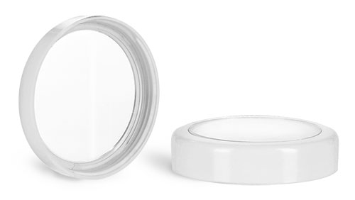 Plastic Caps, White Smooth Plastic Caps w/ Clear Windows