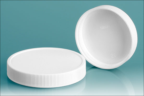 53/400 Plastic Caps, White Polypropylene Ribbed Unlined Caps