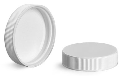 38/400 Plastic Caps, White Polypropylene Ribbed Unlined Caps