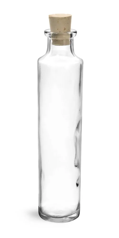 4 oz      Clear Glass Tall Cylinder Bottles w/ Corks