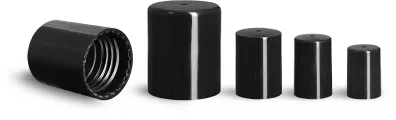 Flat Black Polypropylene Caps for Roll On Bottles