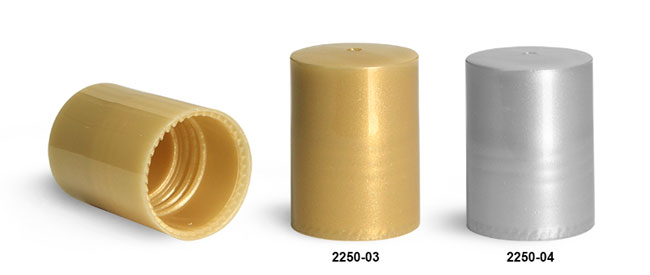 Plastic Caps, Gold and Silver Polypropylene Caps For 0.35 oz Roll On Containers