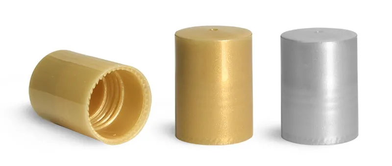 Gold and Silver Polypropylene Caps for 0.35 oz Roll On Bottles