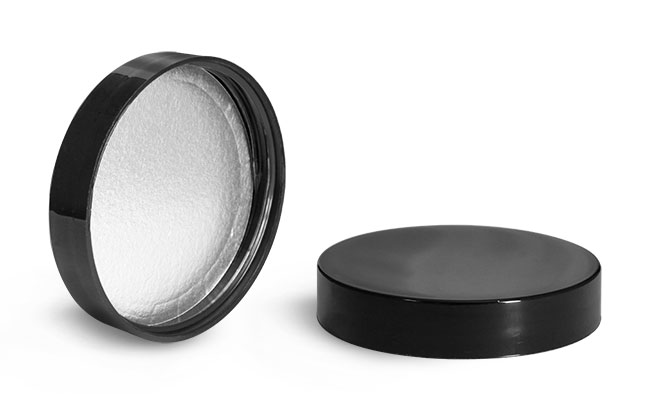 Plastic Caps, Black Polypropylene Smooth Induction Lined Caps