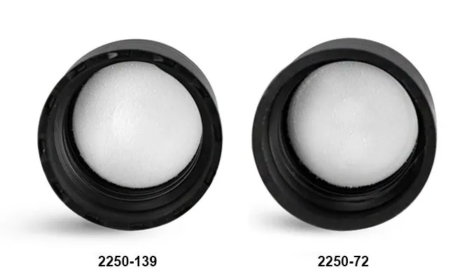 24/410 Plastic Caps, Black Polypropylene Smooth PE Lined Caps