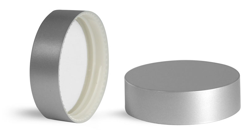Plastic Caps, Silver ABS Matte Smooth Flat Caps w/ PE F217 Liner
