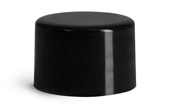 24/410 Plastic Caps, Black Polypropylene Smooth PE Lined Caps
