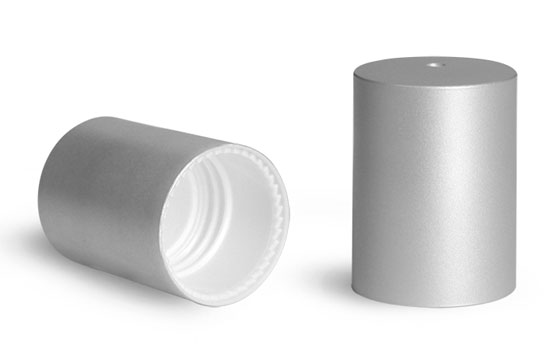16 mm Plastic Caps, Brushed Aluminum Polypro Caps for 0.35 oz Roll On Containers