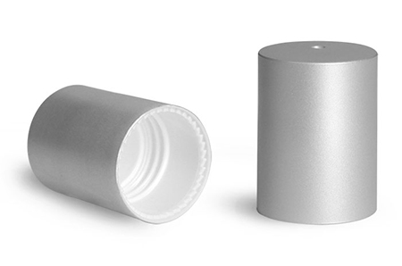 Plastic Caps, Brushed Aluminum Polypropylene Caps For 0.35 oz Roll On Containers