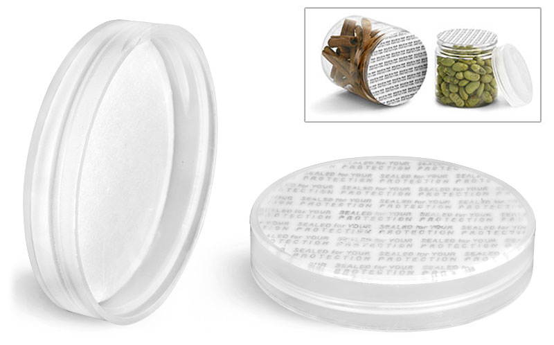 Plastic Caps, Natural Polypropylene Smooth Caps w/ Printed PS22 (pressure Sensitive) Liners