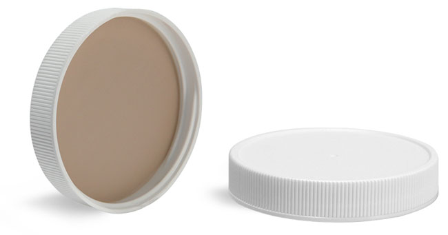 Plastic Caps, White Polypropylene Caps w/ Teflon Faced Liners