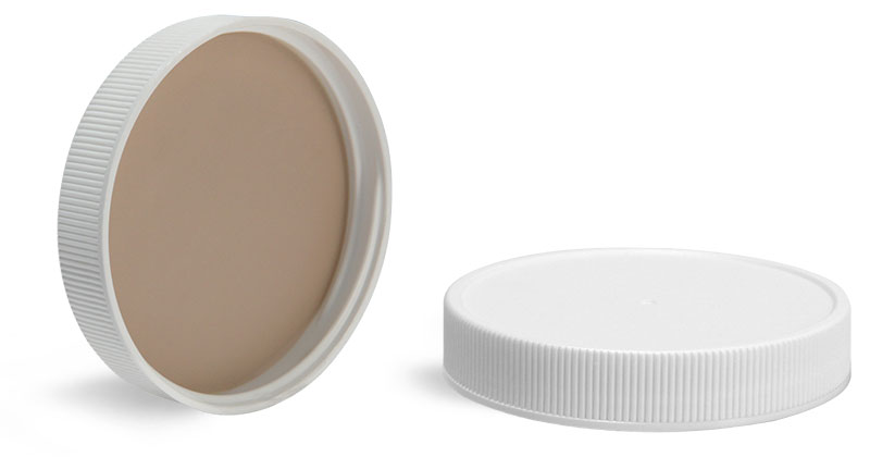 Plastic Caps, White Polypropylene Caps w/ Teflon Faced Liners