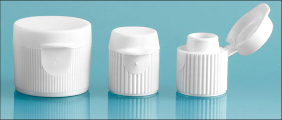 Dispensing Caps, White Ribbed Snap Top Caps