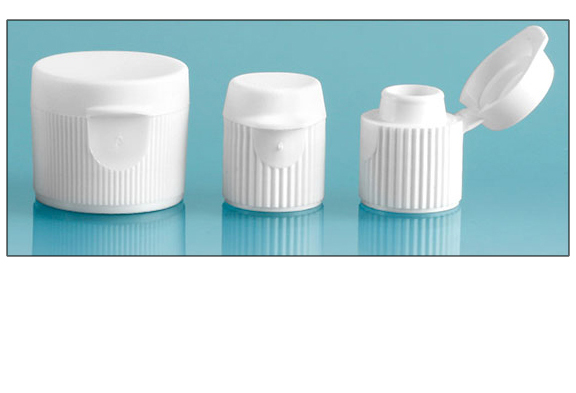 Dispensing Caps, White Ribbed Snap Top Caps