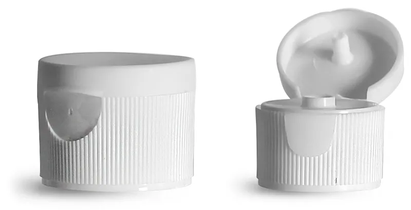20/410 White Polypropylene Ribbed Snap Top Caps