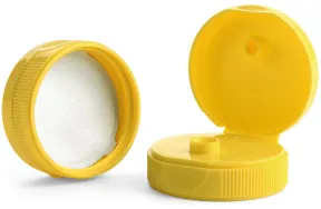 Yellow Polypropylene Ribbed Snap Top Caps w/ Peelable Liners 