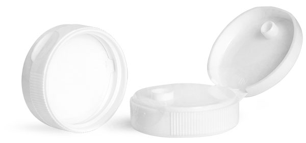Dispensing Caps, White Polypropylene Ribbed Snap Top Caps w/ Peelable Liners