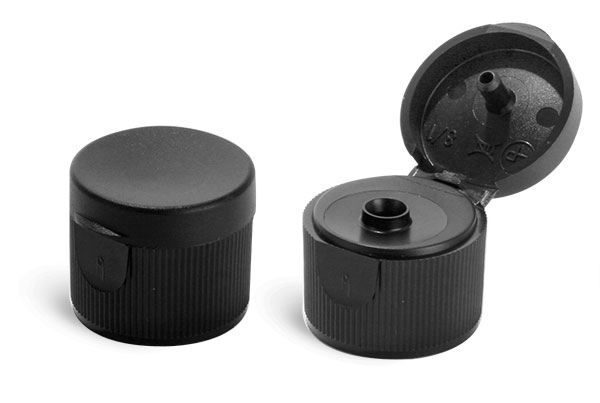 Dispensing Caps, Black Polypropylene Ribbed Snap Top Caps