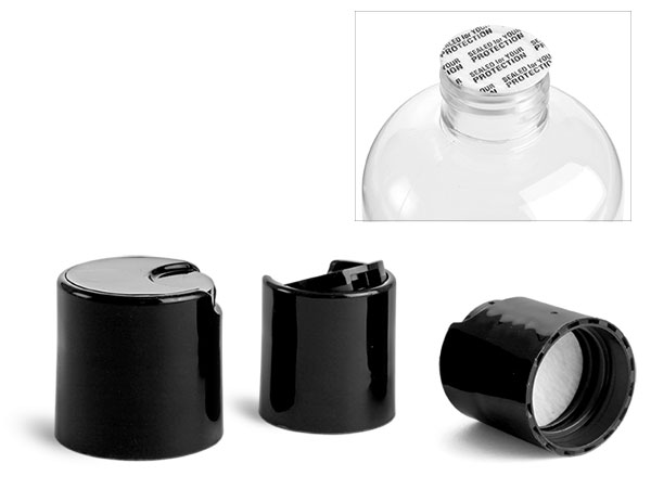 Dispensing Caps, Black Smooth Disc Top Caps w/ PS22 Liners