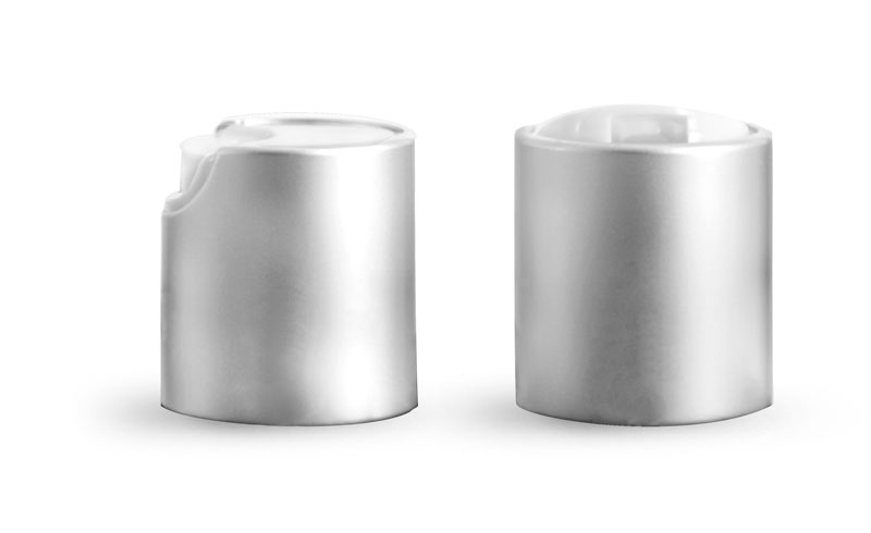 Dispensing Caps, Brushed Silver Aluminum Disc Top Caps   