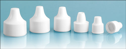 Plastic Caps, White Polypropylene Unlined Dropper Tip Caps