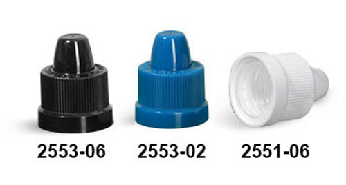 Child Resistant Caps, Ribbed Polypropylene Child Resistant Caps w/ Dropper Tips