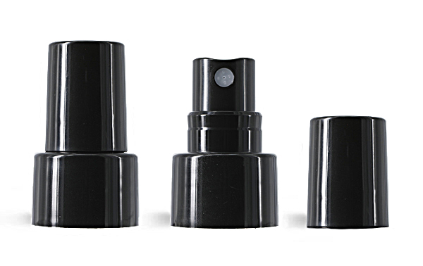 24/410, 6 1/2 inch tube  Smooth Black Polypropylene Fine Mist Sprayers w/ Black Styrene Overcaps