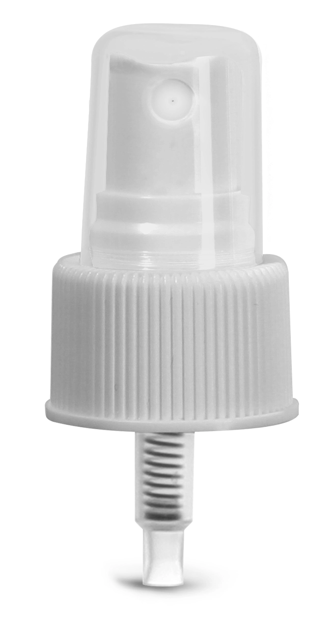 White Ribbed, 24/410, 4 3/4 inch tube  Sprayers, White Polypropylene Fine Mist Sprayer, Natural Hood
