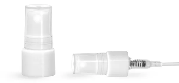 13 mm, 42 mm tube 13 mm, 42 mm tube Mist Sprayer, White PP Smooth Fine Mist Sprayers w/ Clear Styrene Hoods