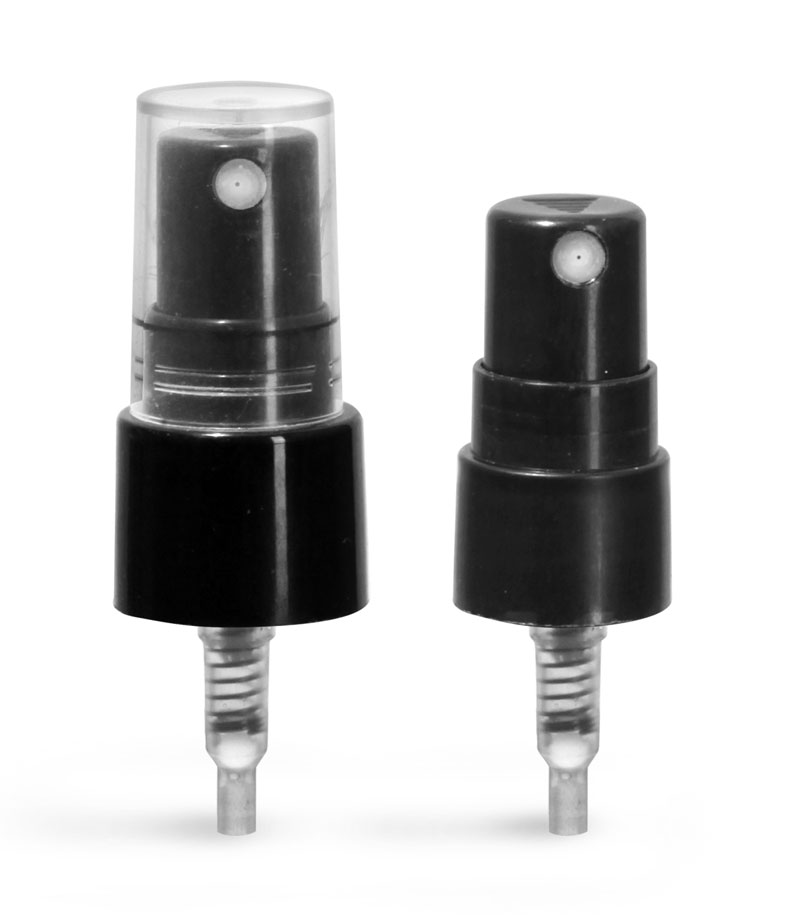 Sprayers, Smooth Mini Black Polypropylene Fine Mist Sprayers w/ Clear Styrene Hoods