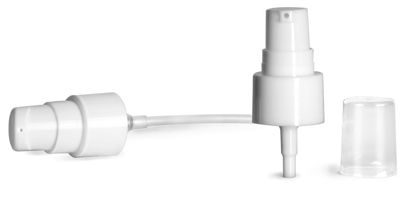 Treatment Pumps, Smooth White Treatment Pumps w/ Clear Styrene Hoods