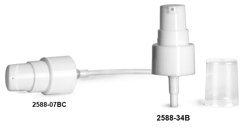 Treatment Pumps, Smooth White Treatment Pumps w/ Clear Styrene Hoods