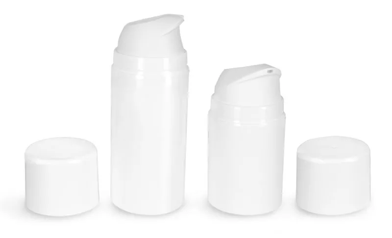 White Polypropylene Airless Pump Bottles w/ White Caps