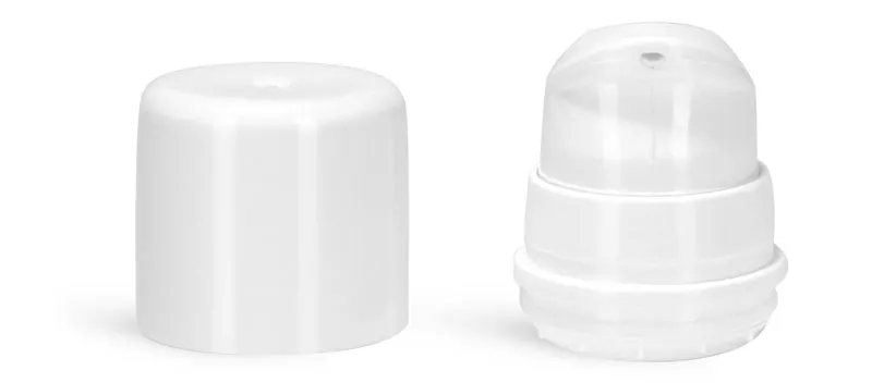 Airless Pumps, White Polypropylene Airless Pumps w/ White Snap On Overcaps