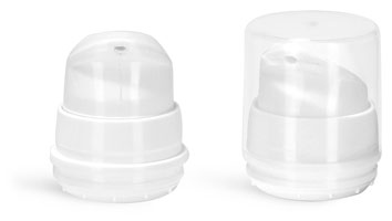 Airless Pumps, 32 Mm White Polypropylene Airless Pumps w/ Clear Snap On Overcaps