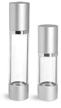 Clear AS Airless Pump Bottles w/ Silver Pumps & Caps