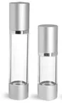 Styrene Plastic Bottles, Clear Airless Pump Bottles w/ Silver Pumps & Caps