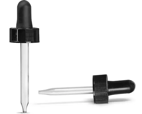 Glass Bottles, Clear Glass Boston Round Bottles w/ Black Bulb Glass Droppers