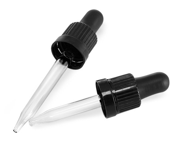 Glass Droppers, Black Bulb Glass Droppers w/ Tamper Evident Seals