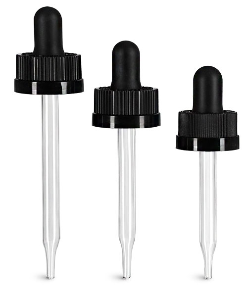 20/400 (7 mm x 89 mm) Black Child Resistant Bulb Glass Droppers