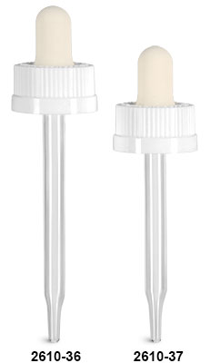 Child Resistant Caps, White Child Resistant Droppers w/ Glass Pipettes