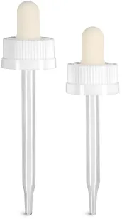 Child Resistant Caps, White Child Resistant Droppers w/ Glass Pipettes