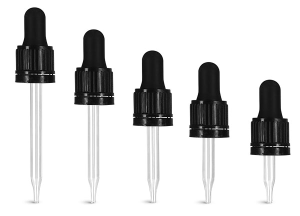 Glass Droppers, Black Bulb Glass Droppers w/ Tamper Evident Seals