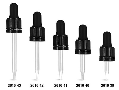 Glass Droppers, Black Bulb Glass Droppers w/ Tamper Evident Seals
