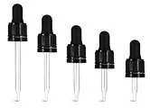 Glass Droppers, Black Bulb Glass Droppers w/ Tamper Evident Seals